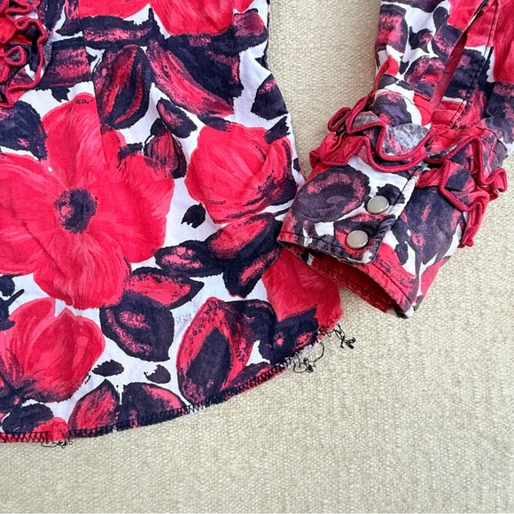 Levi's Vintage Western Wear Floral Painted Pink Black Ruffle Blouse Top Cowboy S - Picture 6 of 9